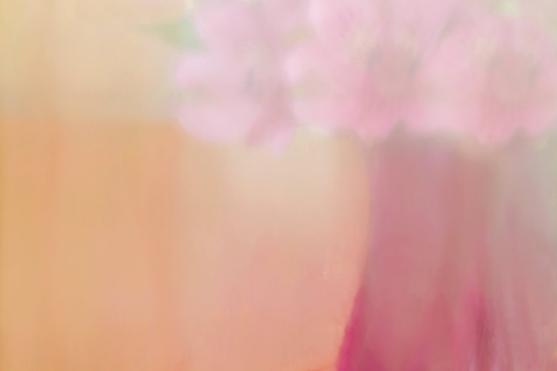 Impressionistic photograph of flowers in a vase.