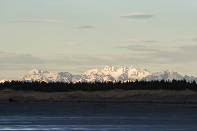 Photograph of the Olympic Mountains from the western side.